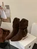 Botines Chuyuji con Tacón Grueso, Botas Vaqueras de Gamuza, Botas Plisadas de Tacón Alto para Otoño e Invierno para Mujer, Botas de Caballero Plisadas Versátiles Vintage