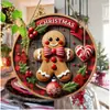 Letrero Colgante Navideño 2D Cuadros Rojos y Negros Hombre de Jengibre con Bayas Letrero Colgante de Madera Decoración de Pared Porche Delantero Decoración del Hogar