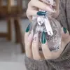Uñas Portátiles Borgoña Acabado Brillante Producto Terminado Removibles Año Nuevo Rojo Manicura Parche de Polvo Dorado Novia Nuevas Uñas Portátiles