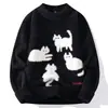 Venda direta da fábrica moda suéter masculino personalizado com estampa de gatinho, malha unissex gola redonda