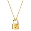 Collar de Acero Inoxidable con Colgante de Acero de Titanio Chapado en Oro de 18K Transfronterizo Europeo y Americano 19mm Candado Grabado con Láser 26 Iniciales Personalizadas