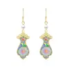 Pendientes de Plata 925 con Aguja Dorada Esmalte Azul Tradicional, Tachuelas con Forma de Jarrón, Pendientes de Gancho Estilo Chino Personalidad Temperamento Hanfu para Mujer