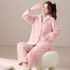 Pijama Feminino em Fleece Coral, Espessado e Macio, Roupa de Casa Feminina, Conjunto Masculino Confortável em Fleece de Algodão, Roupa de Casal para Outono e Inverno
