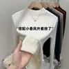 Camiseta Básica de Mousse Cachemir con Cuello Alto Pequeño para Mujer, Capa Interior Cálida para Otoño e Invierno, Corte Ajustado, Color Sólido, Cepillado, Versátil Top de Manga Larga