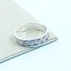 Anillo Retro de Plata de Ley s990 Tailandesa para Mujer Anillo Abierto con Forma de Torcedura Distinguida Envejecida para Dedos Índice de Niñas