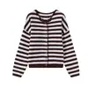 Cárdigan de Punto Rayado con Bloques de Color Personalizado de Dalang Woolen, Suéter Holgado Estilo Japonés para Otoño e Invierno