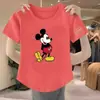Roupa de maternidade gola redonda manga curta camiseta feminina 2024 novo estilo coreano que rejuvenesce desenho animado fofo Minnie ins moderno soltinho top