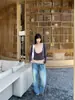 Calça Jeans Larga Lavada Yuyi para Mulheres, Outono Retrô Americano Cintura Baixa Emagrecimento Fluida Longa CX0327