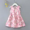 Vestido de princesa floral de verão para meninas Vestido de praia Vestido de colete de seda de algodão Vestido infantil Vestido de linha A