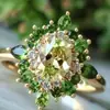 Yanbai Transfronterizo Bosque Verde Estilo Exquisita Fresca Joyería Retro Exquisita Lujo Ligero Circonita Anillo para Mujer Estilo Palacio Estilo Europeo y Americano