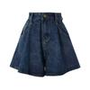 Shorts Jeans Vintage de Cor Escura de Cintura Alta para Mulheres, Shorts de Verão Plus Size Linha A Soltos de Perna Larga que Valorizam e Emagrecem a Figura