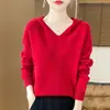 Sudadera con capucha de punto de otoño e invierno 100% lana de alta gama lista para usar, suéter con capucha suelto y suave, sudadera básica para mujer