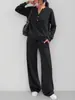 2026 Ropa Femenina Transfronteriza Europea y Americana Otoño e Invierno Nueva Moda Holgada Manga Larga Superior Pantalones de Pierna Ancha Conjunto Deportivo Casual de Dos Piezas
