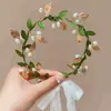 Corona de Flores de Cinta para Niñas Diadema de Perlas para Niñas 2026 Nuevo Accesorio para el Cabello de Princesa Diadema Lazo para el Cabello Tocado con Corona