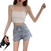 Camisola sexy de encaje con escote en el pecho y diseño de Spice Girl, top corto sin tirantes