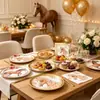 En Stock Artículos para Fiesta de Cumpleaños Temática de Ponis Vajilla Desechable Platos de Papel Vasos de Papel Banderines Globos Decoraciones para Eventos