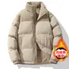 Jaqueta Acolchoada de Marca Tendência para Casal de Inverno, Casaco de Algodão Colorido Quente e Fashion com Gola Alta, Roupa Externa de Algodão Espessa e Forrada com Fleece para Homens