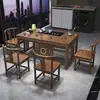 Novo Conjunto de Mesa de Chá e Cadeiras Pequenas de Madeira Maciça Estilo Chinês para Varanda, Conjunto Doméstico de Mesa de Chá Kung Fu para Sala de Estar, Estação Integrada para Preparo de Chá