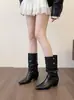 Botines altos de punta fina adelgazantes Maillard 2026 estilo nuevo de temperamento para mujer, dos usos, remache plisado, de media pantorrilla