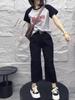 24221 Da Ai Mei Yi Yuan Verano 2026 Nueva Camiseta de Estilo Coreano con Estampado de Letras Pantalones Rectos Adelgazantes Ropa de Mujer de Moda
