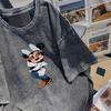 Playera Estampada de Manga Corta Lavada de Comercio Exterior de Estación Independiente Verano Casual Parejas Ropa Holgada de Media Manga Venta al por Mayor Transfronteriza