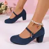 Comercio electrónico transfronterizo, talla grande, nueva colección primavera/otoño 2026, tacones Mary Jane de gamuza de moda con punta poco profunda y tacón grueso