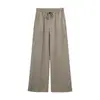 Calça larga de cintura alta com cordão para mulheres, estilo fino de verão, algodão, alta elasticidade, caimento, calça comprida casual, elegante, para o trabalho