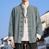 Nova Jaqueta Tang Suit Melhorada de Algodão e Linho Chinês Primavera Outono Estilo Nacional Masculina Gola Alta Botão de Sapo Jaqueta Casual Retrô Roupa Exterior
