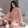 Pijama de Franela de Invierno 2025 para Mujer, Cárdigan de Manga Larga, Lindo para Niñas, Suelto, Cálido, Espeso, Conjunto de Ropa para el Hogar
