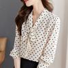 2024 Primavera Nuevo Estilo Lunares Lazo Manga Larga Camisa de Chifón Top para Mujer Camisa Delgada Moderna Pequeña Camisa Luce Delgada y a la Moda