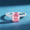 Anillo Pequeño Cuadrado de Plata S925 Amarillo Diamante Estilo Francés Lujo Ligero con Fila de Diamantes, Anillo Ovalado de Color, Anillo de Diamante Rosa para Mujer, Artesanía Fina