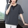 Moda de camisa popular para cubrir el vientre de este año, camiseta de manga corta a rayas grandes que engorda, para mujer de mediana edad, top holgado