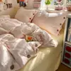 Juego de ropa de cama de cuatro piezas estilo minimalista, jacquard lavado, con botones, sábana y funda de edredón, juego de tres piezas para dormitorios de estudiantes, pedido personalizado y entrega transfronteriza
