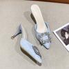 Zapatos de tacón alto de moda puntiagudos tipo stiletto para mujer 2025 Nuevo Verano Mocasines Cerrados con Hebilla Cuadrada Francesa y Pedrería