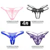 [Frete Grátis] 4 Pares de Roupa Íntima Feminina em Caixa de Presente, Não Precisa Tirar Tanga Transparente com Massagem de Pérolas Pequenas, Fina Europeia e Americana