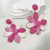 Joyería de Estilo Europeo y Americano, Pendientes de Girasol de Rafia Hechos a Mano, Pendientes Grandes Exagerados de Flor, Joyería de Estilo Festivo al por Mayor