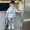 Conjunto de Verano para Niños 2026 Nuevo Estilo Coreano Ropa Fresca y Elegante para Niños Pequeños Conjunto de Dos Piezas Delgado de Manga Corta de Verano para Niños