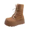 Botas de Neve Integradas de Couro e Pele do Nordeste Femininas 2026 Outono/Inverno Novo Estilo Solado Grosso Peludas Fashionáveis Versáteis Botas Sapatos de Algodão Femininos