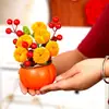 Decoración Artificial de Año Nuevo Fruta de Caqui Arreglo Floral Caqui Deseoso Fruta Roja Cubo de la Fortuna Adorno de Mesa para Sala de Estar Regalo de Bendición