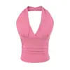 Camisole puramente sedutora com gola halter e decote em V nas costas para mulheres, adequada para o verão, pode ser usada como uma camada externa ou como uma camada interna, com bojos embutidos, top sexy