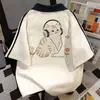 Camiseta de Manga Corta con Cuello Polo de Moda Estilo Americano de Longitud Media para Hombres y Mujeres, Verano Holgada, Adelgazante, Top Estilo Coreano para el Trayecto de Pareja
