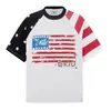 Camiseta Raglan Color Block Estilo Americano Manga Curta para Mulheres, Marca Tendência de Verão, Caimento Solto, Estilo College, Top Manga Meia com Estampa de Bandeira Estrelada