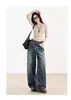 Jeans de pierna ancha estilo americano para mujer, nuevo modelo primavera y otoño 2026, para figura de pera, adelgazantes, de corte holgado, elegantes, pantalones rectos versátiles