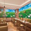 Fondo de Pantalla Cielo Azul y Nubes Blancas Naturaleza Mongola Pastizal Ganado y Ovejas Fondo de Pared Mural de Restaurante Étnico de Xinjiang