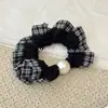 Scrunchie Retro Xadrez Renda Pérola Estilo Coreano Elástico para Rabo de Cavalo/Coque