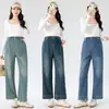 8526 jeans de maternidad, colección primavera/verano, diseño que alarga las piernas, largo cropped, cordón lateral, estilo pierna recta, pantalones casuales de pierna ancha