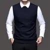 Colete de malha masculino, camisa base masculina, malha sem mangas com decote V slim fit para negócios, colete masculino, fornecimento direto da fábrica