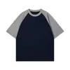 Camiseta Color Block Raglan Manga Curta Resistente de Marca da Moda para Homens, Verão Solta Oversized Básica Hip-Hop Manga Meia Manga
