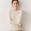 Malha de Caxemira de Gola Redonda Pronta para Vestir Outono e Inverno Malha de Base Quente Manga Longa Feminina Efeito Emagrecedor e Versátil