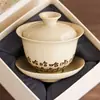 Juego de Té Kung Fu de Cerámica de Tres Piezas con Tapa del Fabricante, Taza de Té Individual para Uso Doméstico, Taza de Té con Tapa, Taza de Té Antiescaldado